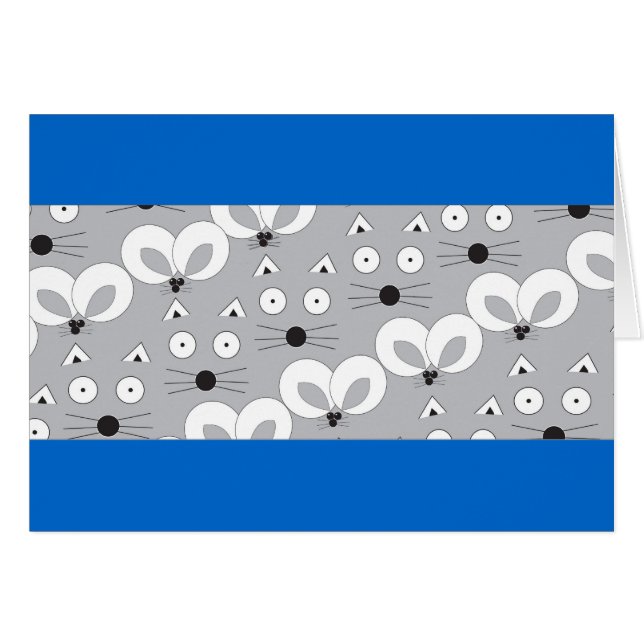 Katt & mus mönster grått hälsningskort (Framsidan Horizontal)