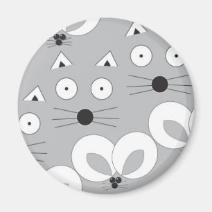 Katt & mus mönster grått magnet