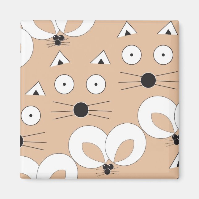 Katt & mus mönster Tan Magnet (Framsidan)