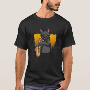 Katt Musiker Musikinstrument Musik Saxofon T Shirt