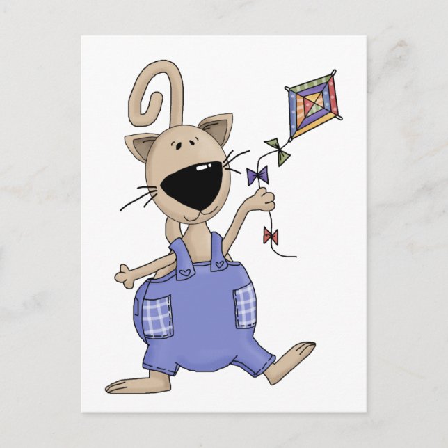 Katt 'n' Hundar ・ Katt med Kite Vykort (Framsida)
