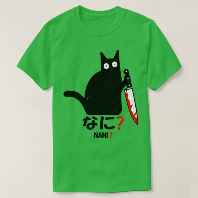 Katt Nani Murderous Black Cat Knivar Halloween  T Shirt (Design framsida)