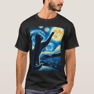 Katt Når Månen Stjärnklar Natt Rolig Kattunge Män T Shirt