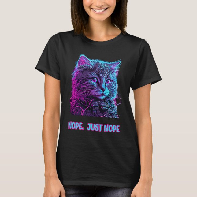 Katt nej bara nej retrowave ragdoll lyssnar mus t shirt (Framsida)