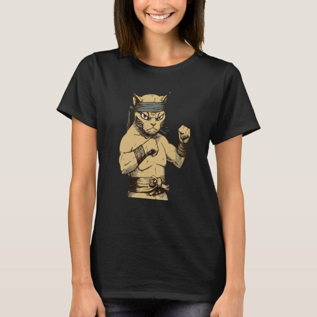 Katt Ninja Krigare Katt Tränar Karate T Shirt (Framsida)