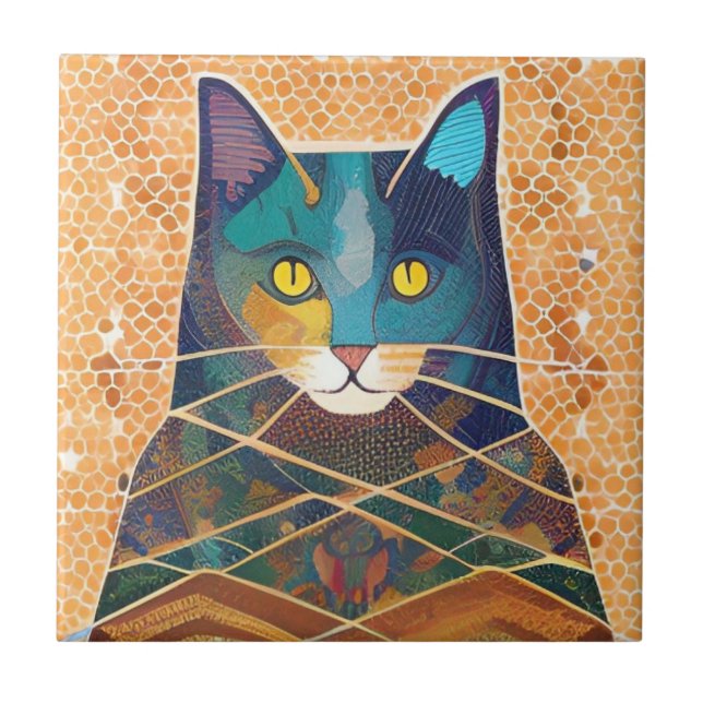 Katt- och acolytmosaikmosaik abstrakt moroccan del kakelplatta (Framsidan)