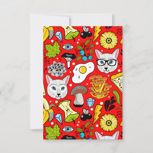 Katt och ägg på rött (Framsida)