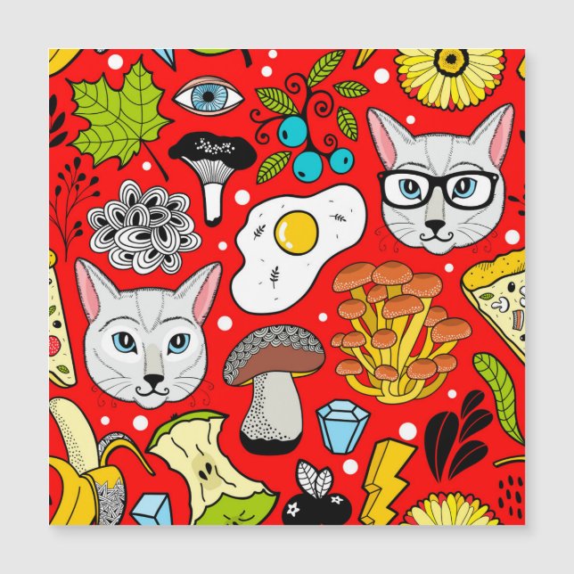 Katt och ägg på rött (Framsida)