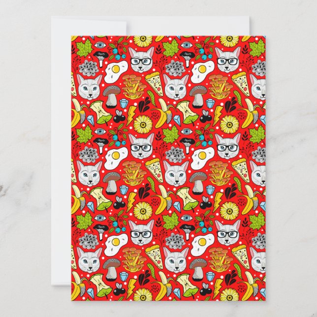 Katt och ägg på rött (Framsida)