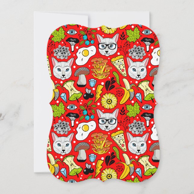 Katt och ägg på rött (Framsida)