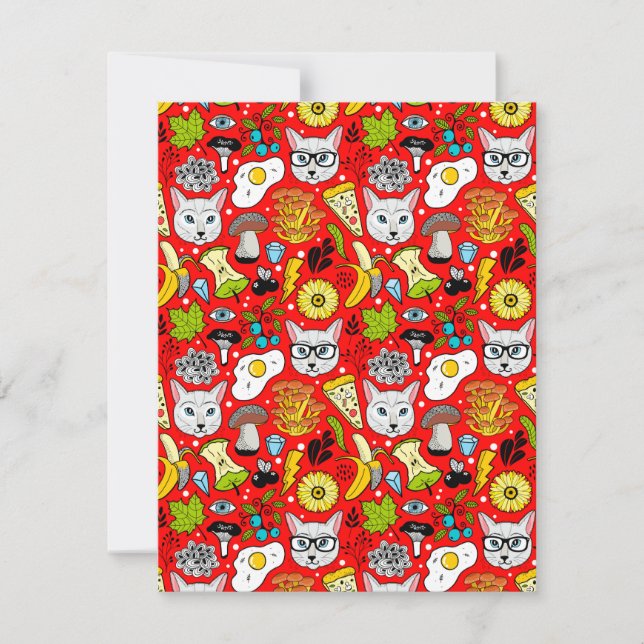 Katt och ägg på rött anteckningskort (Framsida)