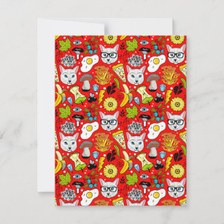 Katt och ägg på rött anteckningskort