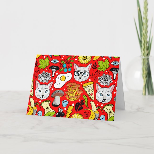 Katt och ägg på rött inbjudan (Framsida)