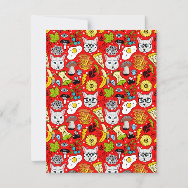 Katt och ägg på rött inbjudningar (Framsida)