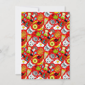 Katt och ägg på rött julkort