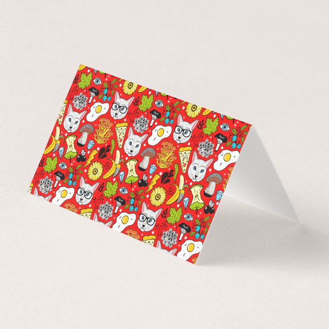 Katt och ägg på rött kort (Framsida)