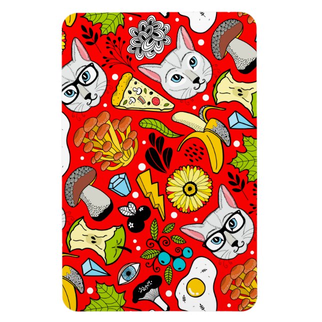 Katt och ägg på rött magnet (Vertikal)