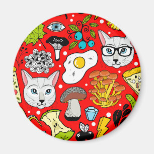 Katt och ägg på rött magnet