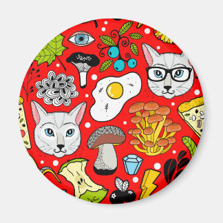 Katt och ägg på rött magnet