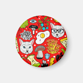 Katt och ägg på rött magnet