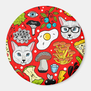 Katt och ägg på rött magnet