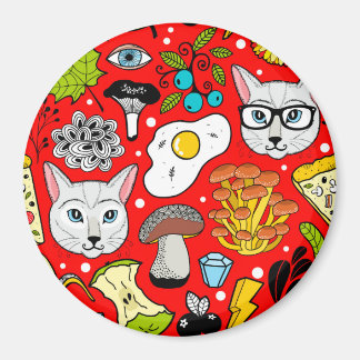 Katt och ägg på rött magnet