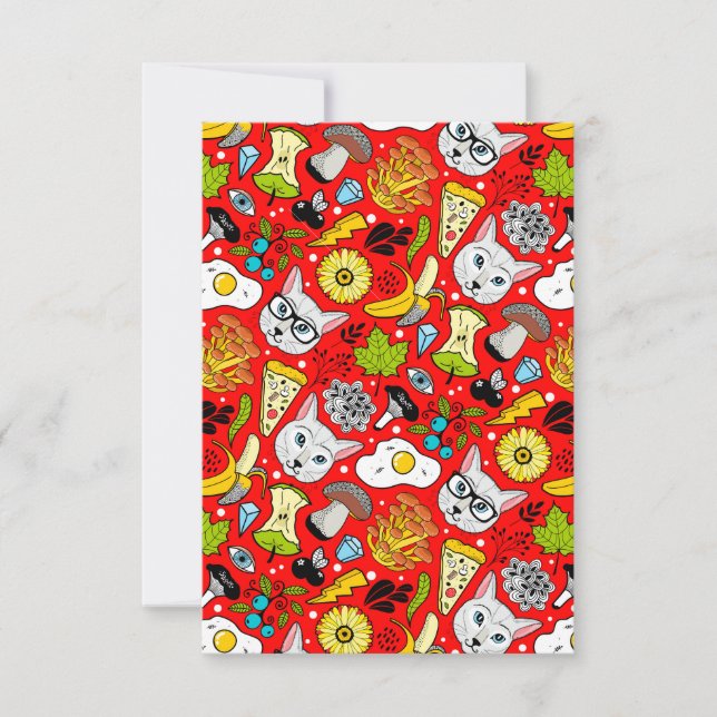 Katt och ägg på rött OSA kort (Framsida)