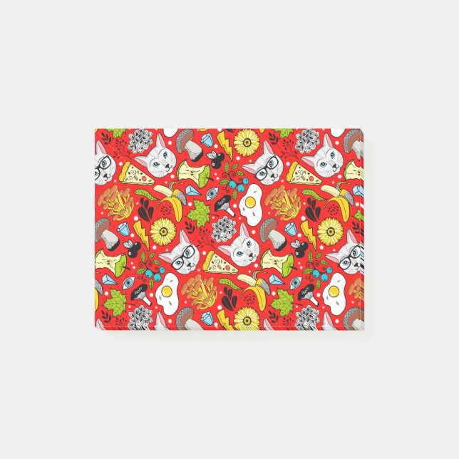 Katt och ägg på rött post-it block (Framsida)