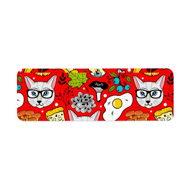 Katt och ägg på rött returadress etikett (Framsidan)