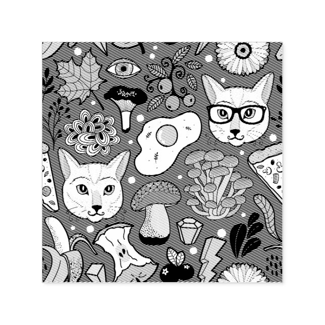 Katt och ägg på rött självfärgande stämpel (Design)