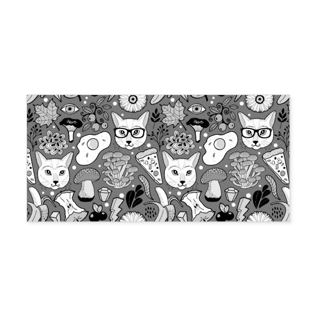 Katt och ägg på rött självfärgande stämpel (Design)