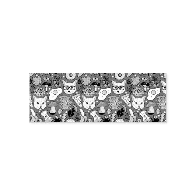 Katt och ägg på rött självfärgande stämpel (Design)