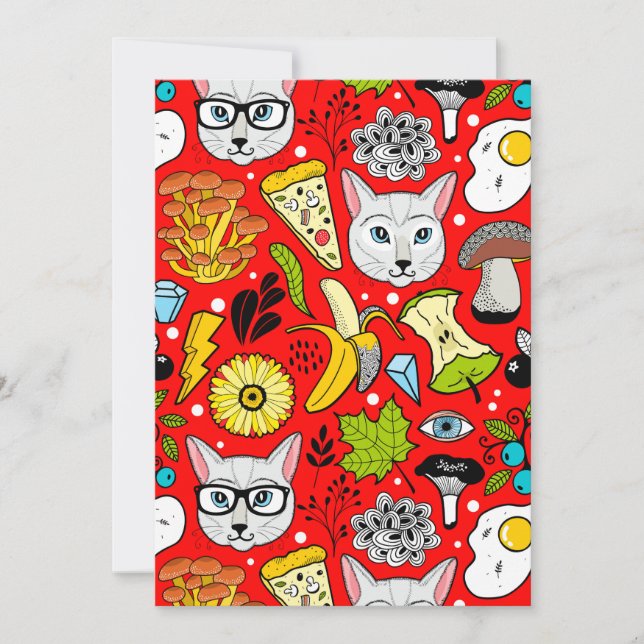 Katt och ägg på rött spara datumet (Framsida)