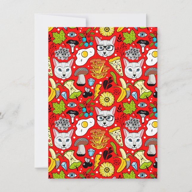 Katt och ägg på rött spara datumet (Framsida)