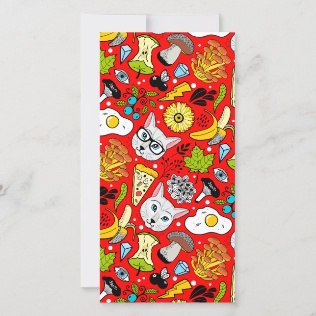 Katt och ägg på rött spara datumet (Framsida)