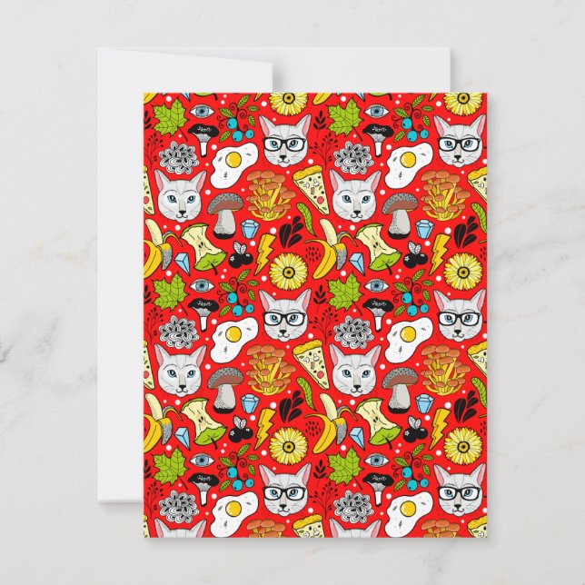 Katt och ägg på rött spara datumet (Framsida)