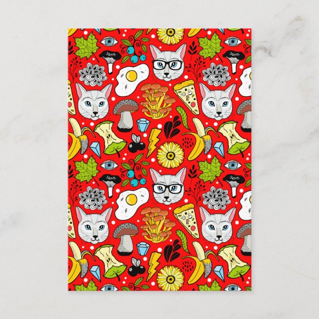 Katt och ägg på rött tilläggskort (Framsida)