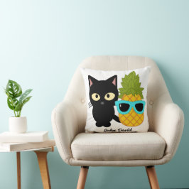 Katt och ananas är bästa vänner, personalisera kudde