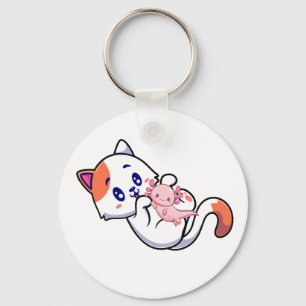 Katt och Axolotl Kawaii Neko Anime Button Keychain Nyckelring