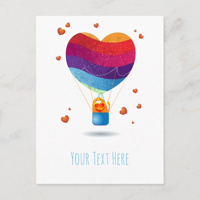 Katt och ballong av vykort för Kärlek (Framsida)