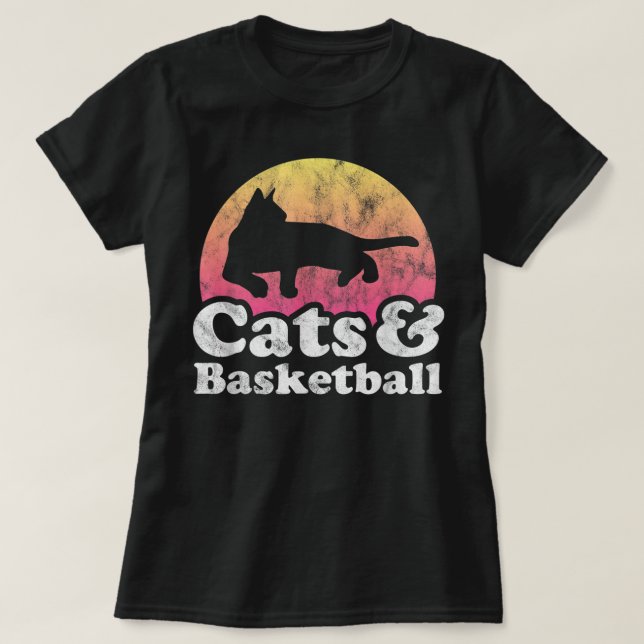 Katt och basketboll Manar eller Women Cat och Bask T Shirt (Design framsida)
