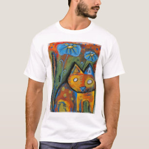 Katt och Blåa blommor T Shirt