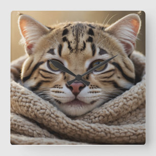 Katt och blanket från öglor fyrkantig klocka