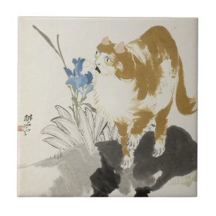 Katt- och blomkonst kakelplatta