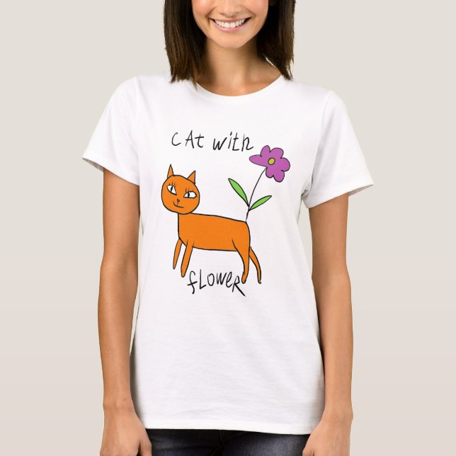 Katt och blomma t shirt (Framsida)