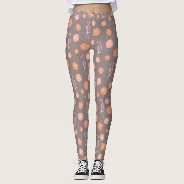 Katt- och blommadamasker leggings (Framsida)