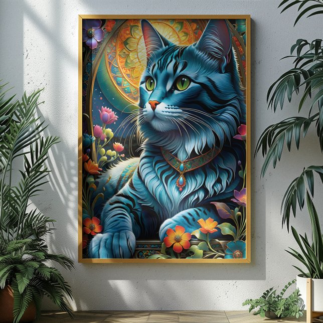 Katt och Blommigt, vit Poster (Skapare uppladdad)