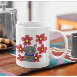 Katt och blommor Anpassa med egna inledande Kaffemugg
