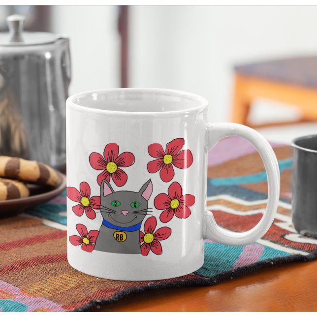 Katt och blommor Anpassa med egna inledande Kaffemugg (Skapare uppladdad)