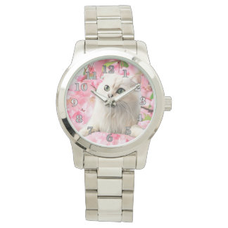 Katt och blommor armbandsur